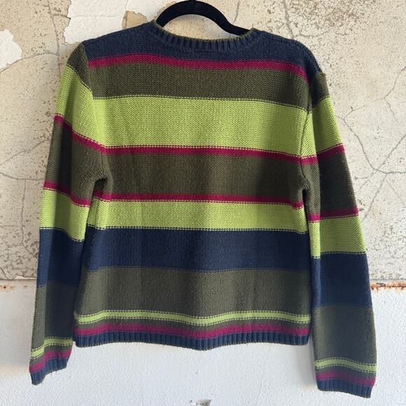 Vtg 90s Sweater Striped Colorblock Crewneck USA Made Preppy Grunge Womens L - Picture 4 of 8